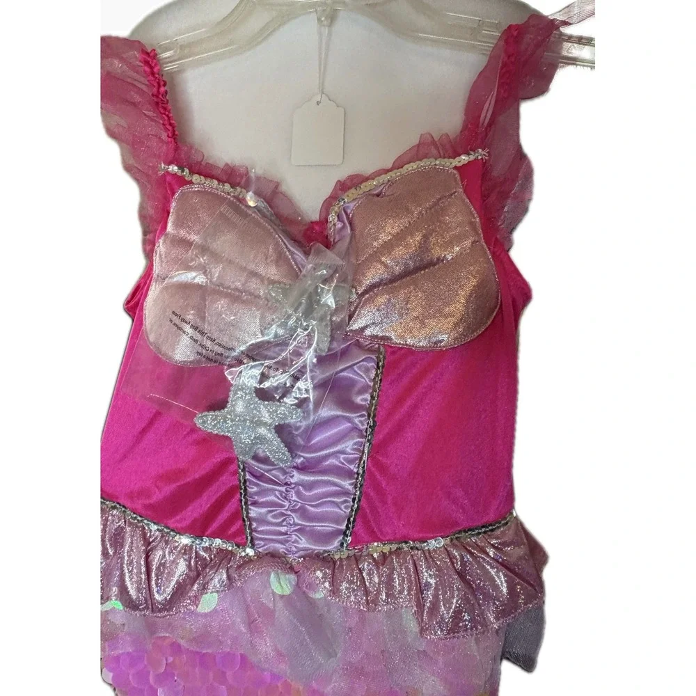 Medium Kids Pink Mermaid Costume Dress Sequined Princess Outfit Size Medium 8 - Picture 2 of 6